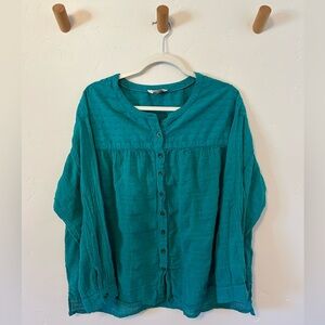 Pilcro Anthropologie Mila Draped Swiss Dot Button Down  Sz L